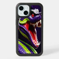 Cobra snake with vibrant green and purple scales iPhone 15 case