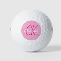 Pink name monogram initials golf balls