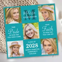 Custom Graduate 5 Photo Collage Teal Graduation Invitation