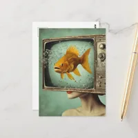 The Lady With a Goldfish TV Head Fantasy Postcard