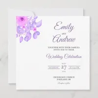 Lilac Rose Watercolor Floral Square Wedding Invitation