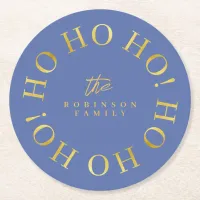 Blue Gold Christmas Ho Ho Ho ID1009 Round Paper Coaster