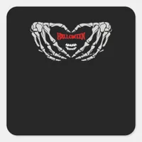 Skeleton Hands Folded In A Heart Funny Halloween Square Sticker