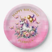 Pretty Pink, Purple and Gold Unicorn Birthday  Paper Plates