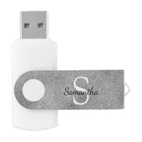 Elegant Silver Glitter Foil Sparkle Monogram Flash Drive