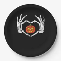 Vintage Skeleton Hands Heart Pumpkin Autumn Hallow Paper Plates
