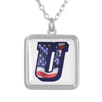 American Flag Letter "U" Silver Plated Necklace