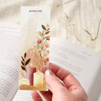 Cozy Boho Candles Floral Neutral Personalized Bookmarks