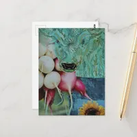 The Cute Cow and the Radishes Collage Postcard