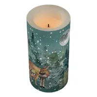 Doe and Fawn Deer in Forest Full Moon Snowfall Flameless Candle