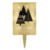 Christmas Trees and Snowflakes Gold ID863 Cake Topper