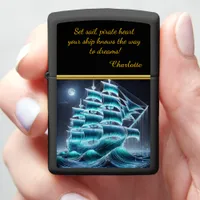 Pirate Ship Gliding Through Glowing Night Waves Zippo Lighter