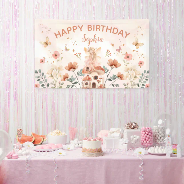 Enchanted Forest Mushroom Girl's First Birthday  Banner