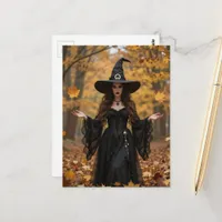 A Beautiful Witch in Autumn Postcard