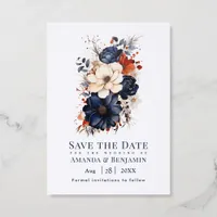 Navy Blue Burnt Orange & Champagne Save the Date Letterpress Photo Cards