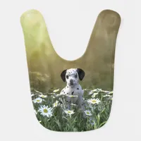 Cute Dalmatian Puppy in Daisies Baby Bib