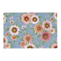 Pink Daisies Pretty Floral Pattern on Blue Placemat