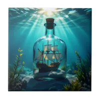 Ship in a Bottle in the Ocean  Ceramic Tile