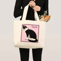  Black and White Tuxedo Cat Personalized  Large Tote Bag