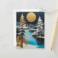 Beautiful Winter Trees and Lake Snow Painting Postcard