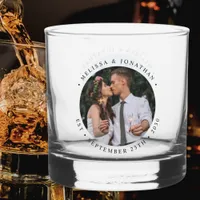 Custom Photo Newlywed Couple Name Est Date Wedding Whiskey Glass