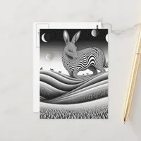 Black an White Op art Fantasy Rabbit Horse Critter Postcard
