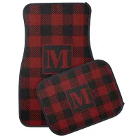 Rustic Red Buffalo Plaid Country Monogram Car Floor Mat