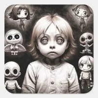 Scary Child with Hypnotizing Eyes Halloween Square Sticker