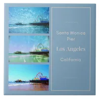 Square Blue Santa Monica Pier Collage Ceramic Tile