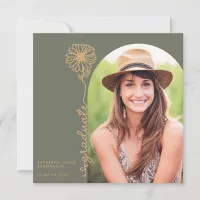 Sage Gold Handwritten Floral Photo Graduation Invitation