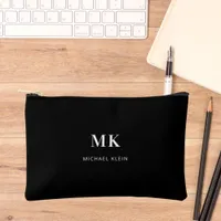 Black white monogram initials name accessory pouch