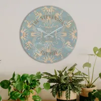 Light Blue And Cream Mosaic Distressed Stone-Look  Large Clock