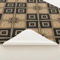 Gold Black Art Deco Squares Geometric Pattern Sherpa Blanket