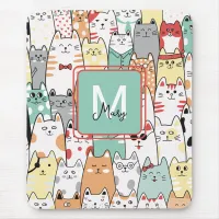 Colorful Cartoon Cat Kitty Name Monogram Mouse Pad