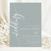 Dusty Sage Elegant Calligraphy Script Wedding Invitation