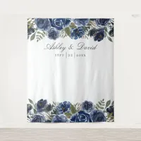 Navy Blue Floral Wedding Photo Booth Backdrop