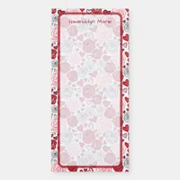 Doodle Art Style Red Pink Roses Hearts Valentine's Magnetic Notepad
