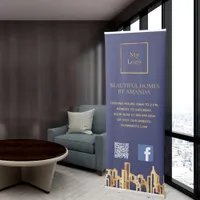 Blue gold city skyline business logo Facebook Retractable Banner