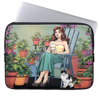 Relaxing with Coffee, Cats and Plants Laptop Sleeve