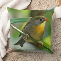 Colorful Leiothrix Pekin Robin Songbird Throw Pillow