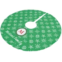 Monogram Wreath Your Name Green & White Snowflakes Brushed Polyester Tree Skirt