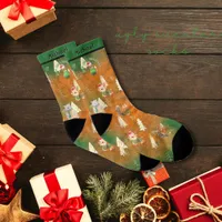 Ugly Sweater Party cute Animals Orange Green Socks