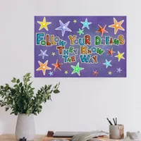 Follow Your Dreams Colorful Stars Motivational Poster