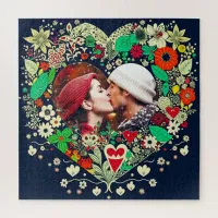 Personalized Floral Heart Frame Romantic Gift Jigsaw Puzzle