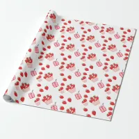 Fresh Strawberries and Cream Patterned Gift Wrapping Paper