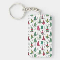 Quirky Whimsical Decorated Christmas Trees Doodles Keychain