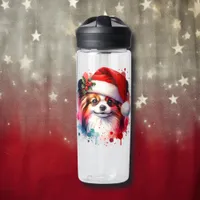 Papillon Dog in Santa Hat Christmas Personalized Water Bottle