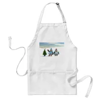 Cute Cartoon Penguin Pair with Tree Adult Apron