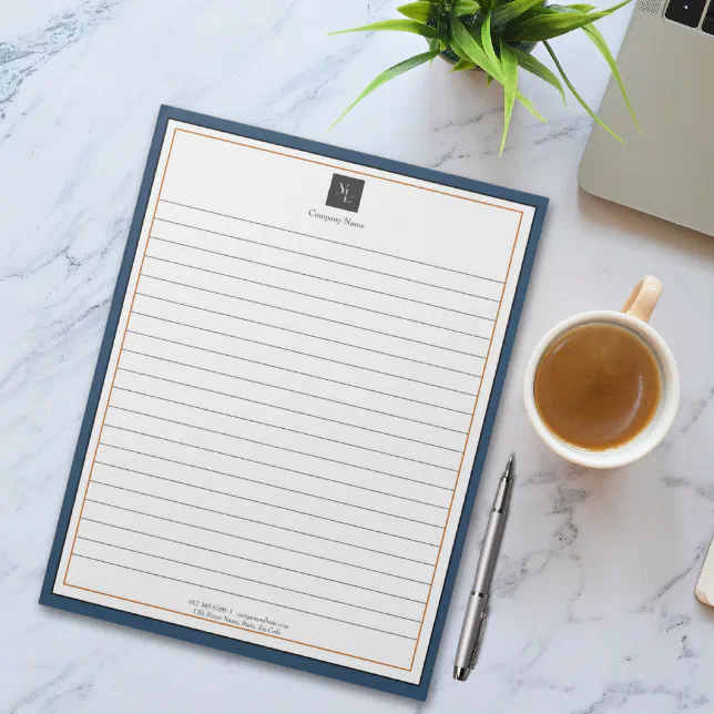 Modern Blue White Gold with Business Logo Notepad