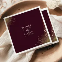 Burgundy And Gold Glitter Wedding Napkins